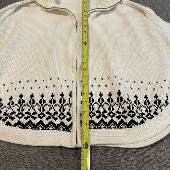 Talbots Poncho Sweater Womens MIvory Full Zip Knit Cotton Geomteric nordic style - Picture 7 of 10